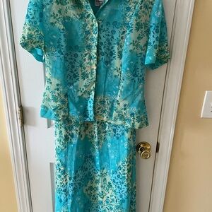 Karin Stevens Size 12 Teal Floral 2-Piece Dress & Jacket Set 🌿💙